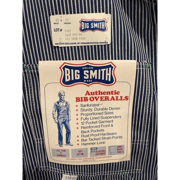 Big Smith Overalls 1960s Vintage Blue and White Stripe NWT 33x32 - Picture 10 of 14